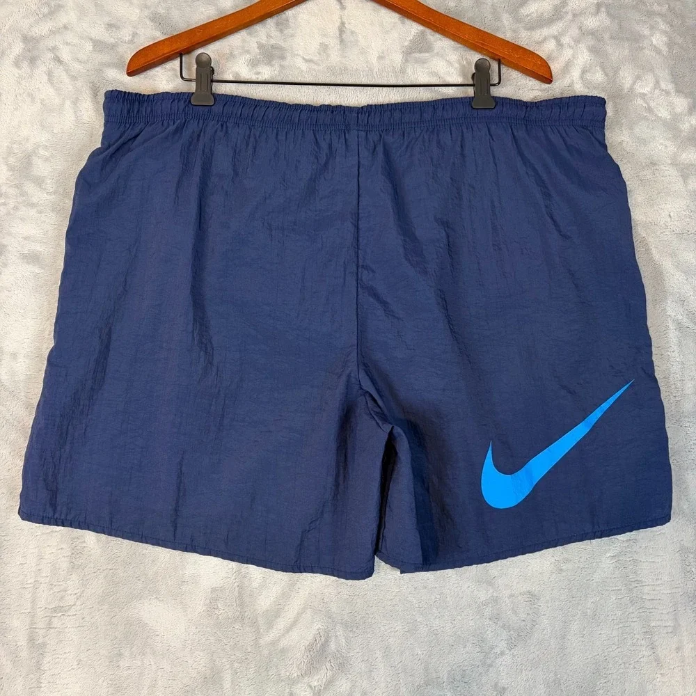 Vintage NIKE White Tag Mesh Lined Navy Blue Nylon Swim Trunks Size Large 42